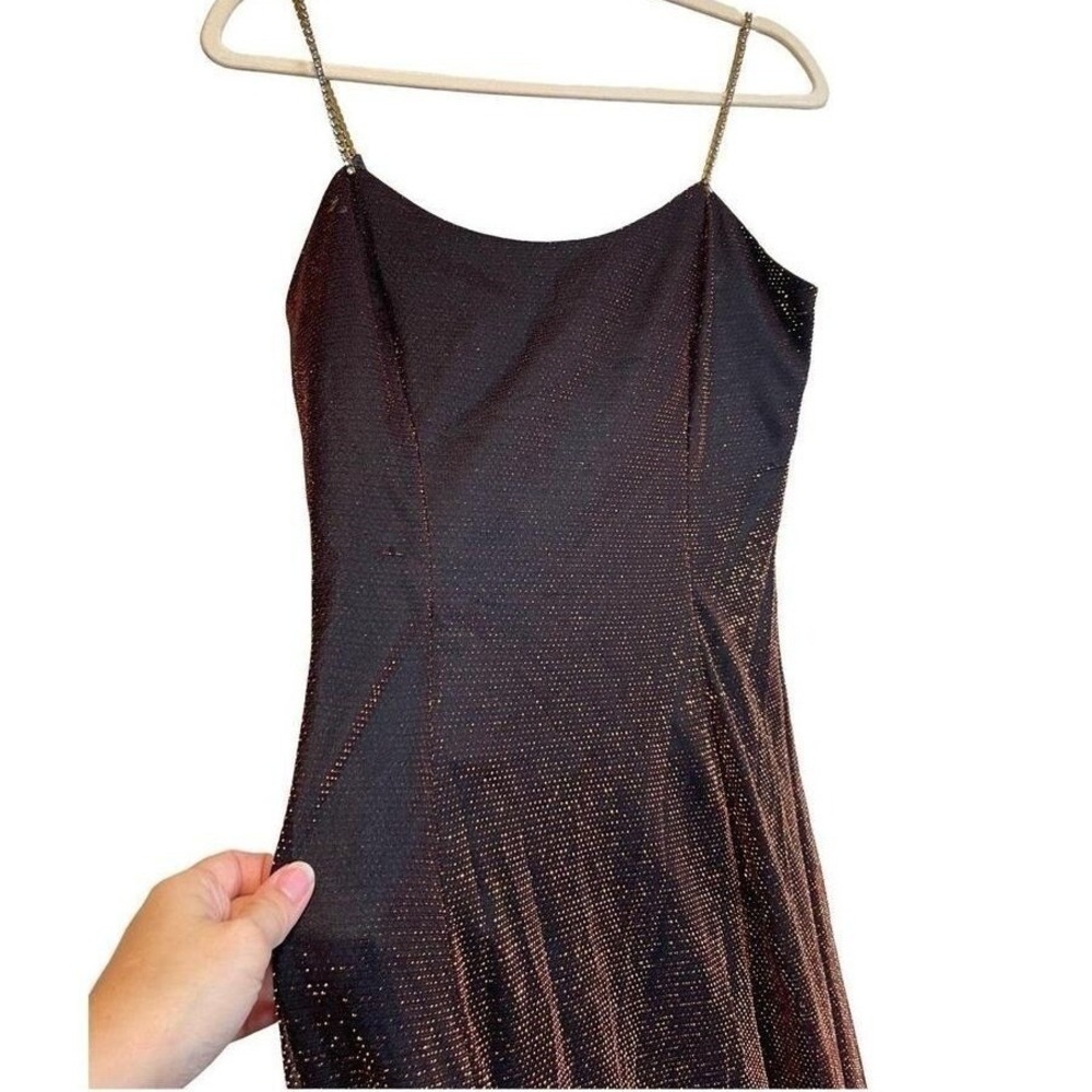 Scott McClintock Maxi Dress Bronze Glitter A-Line Y2K Rhinestone Chain Gown - Picture 6 of 8